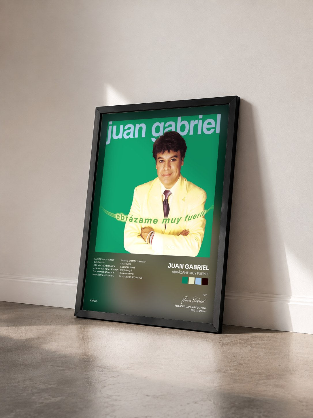 #noir Tableau de l'album Abrázame Muy Fuerte de Juan Gabriel vu de trois quarts, cadre noir