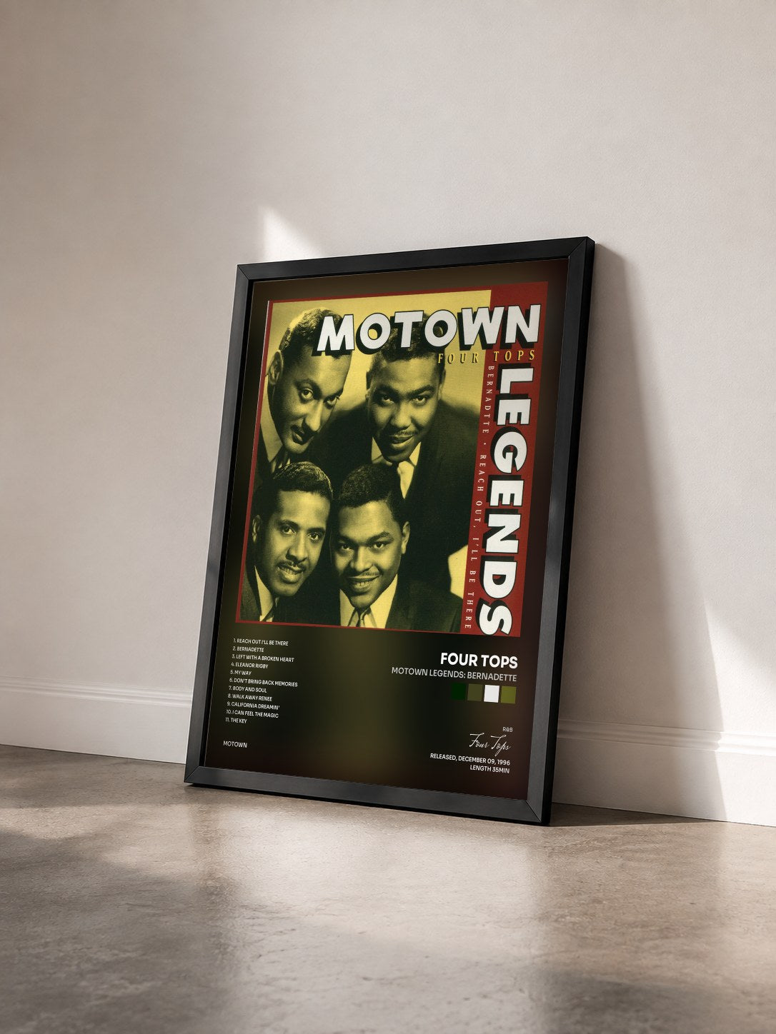 #noir Tableau de l'album Motown Legends: Bernadette de Four Tops vu de trois quarts, cadre noir