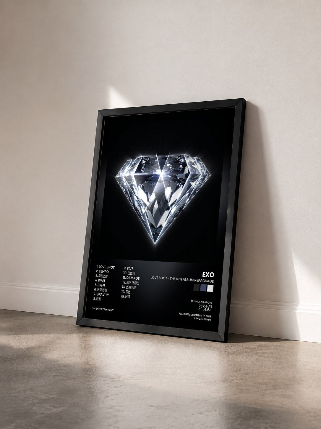#noir Tableau de l'album LOVE SHOT – The 5th Album Repackage de EXO vu de trois quarts, cadre noir