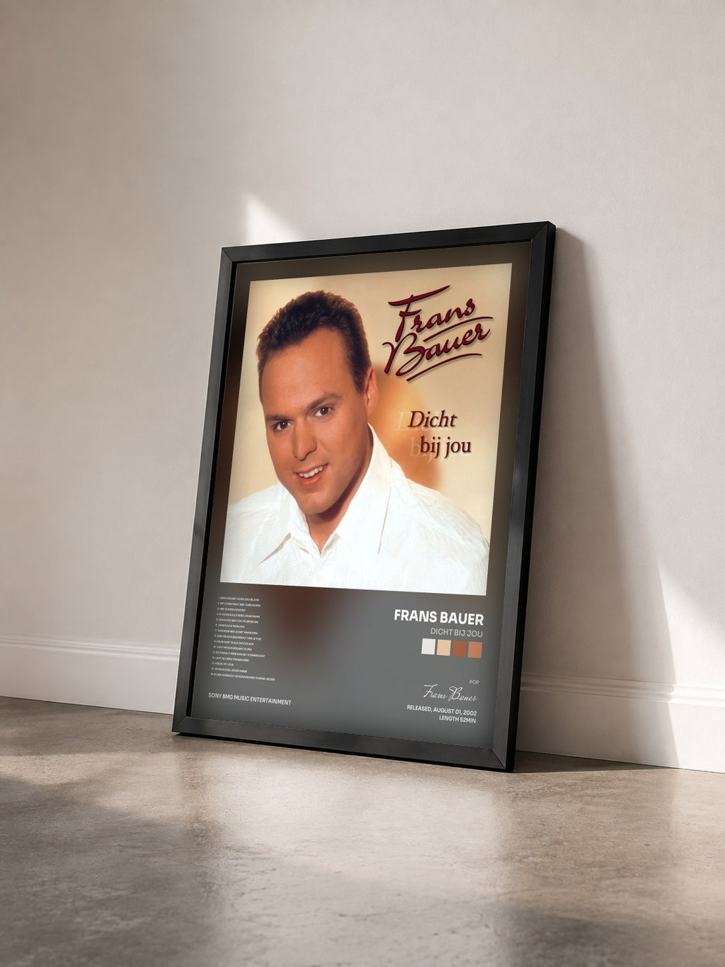 #noir Tableau de l'album Dicht bij jou de Frans Bauer vu de trois quarts, cadre noir