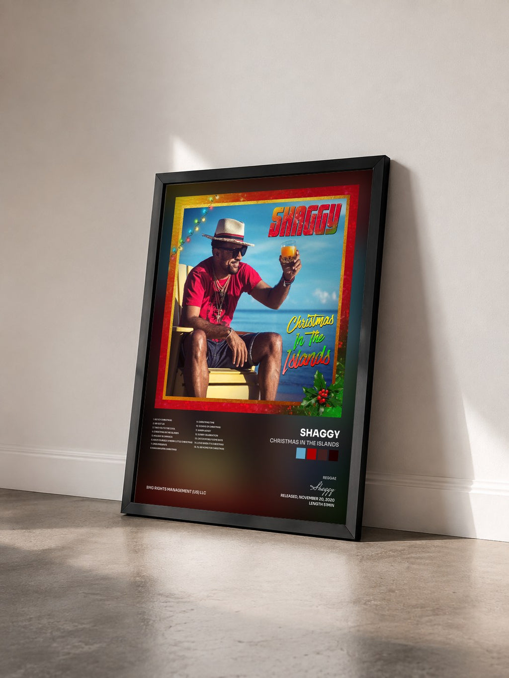 #noir Tableau de l'album Christmas in the Islands de Shaggy vu de trois quarts, cadre noir