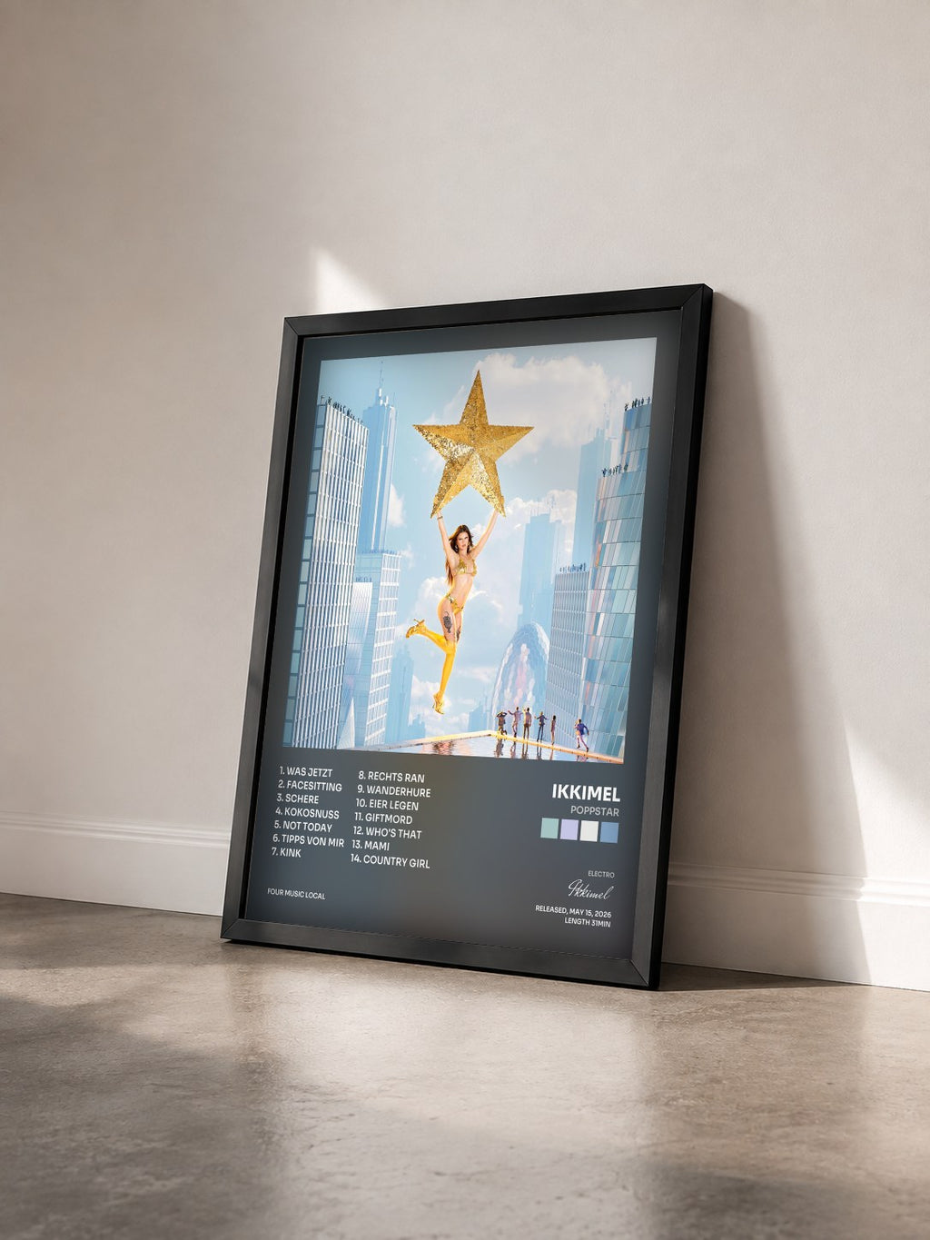 #noir Tableau de l'album POPPSTAR de Ikkimel vu de trois quarts, cadre noir