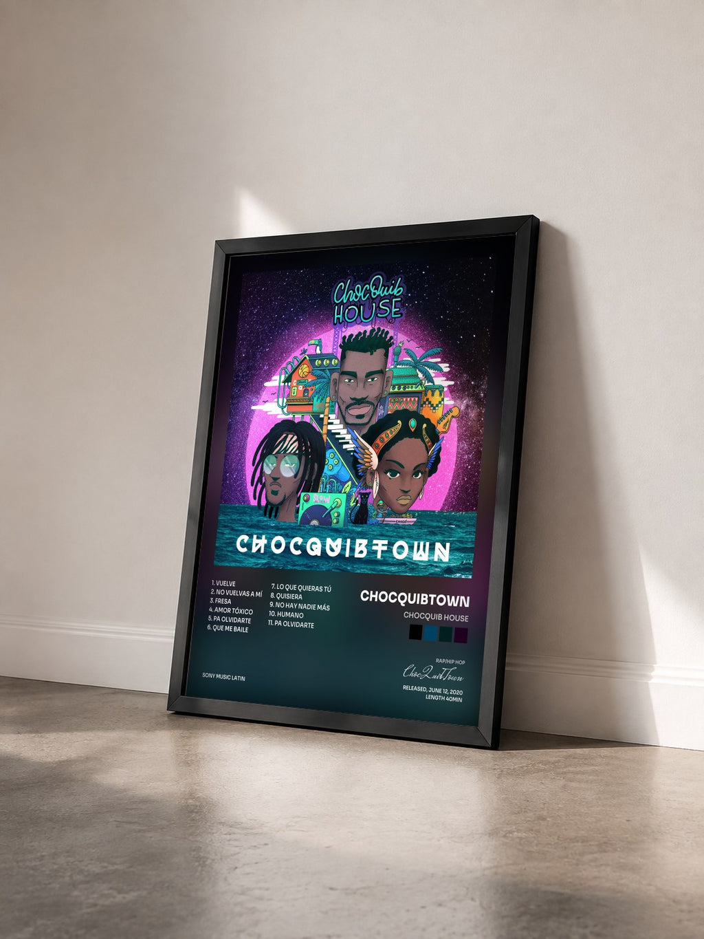 #noir Tableau de l'album ChocQuib House de ChocQuibTown vu de trois quarts, cadre noir