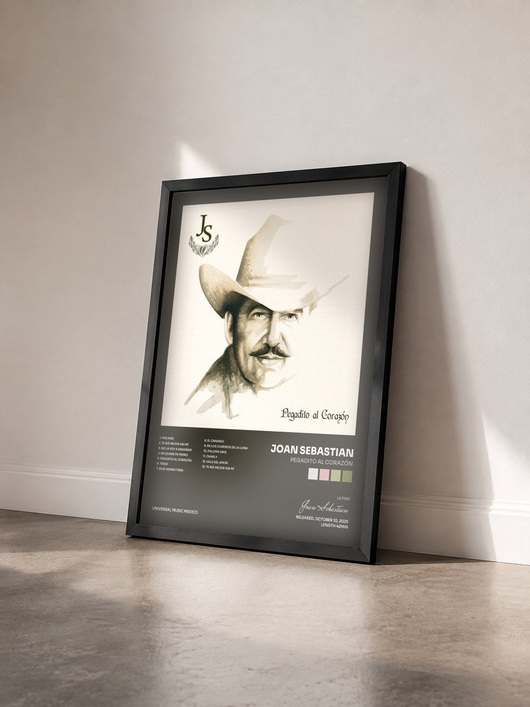 #noir Tableau de l'album Pegadito Al Corazón de Joan Sebastian vu de trois quarts, cadre noir