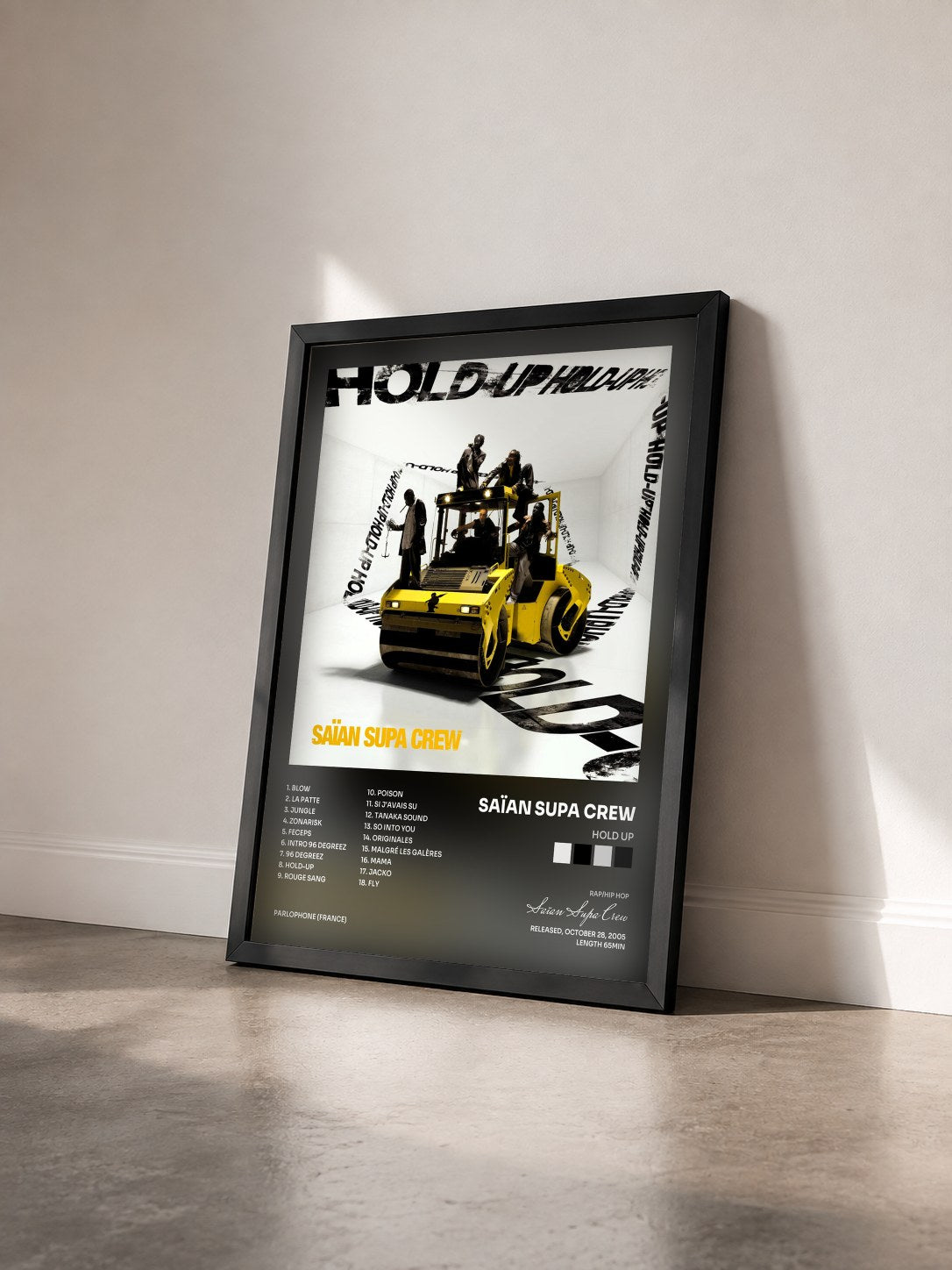 #noir Tableau de l'album Hold Up de Saïan Supa Crew vu de trois quarts, cadre noir
