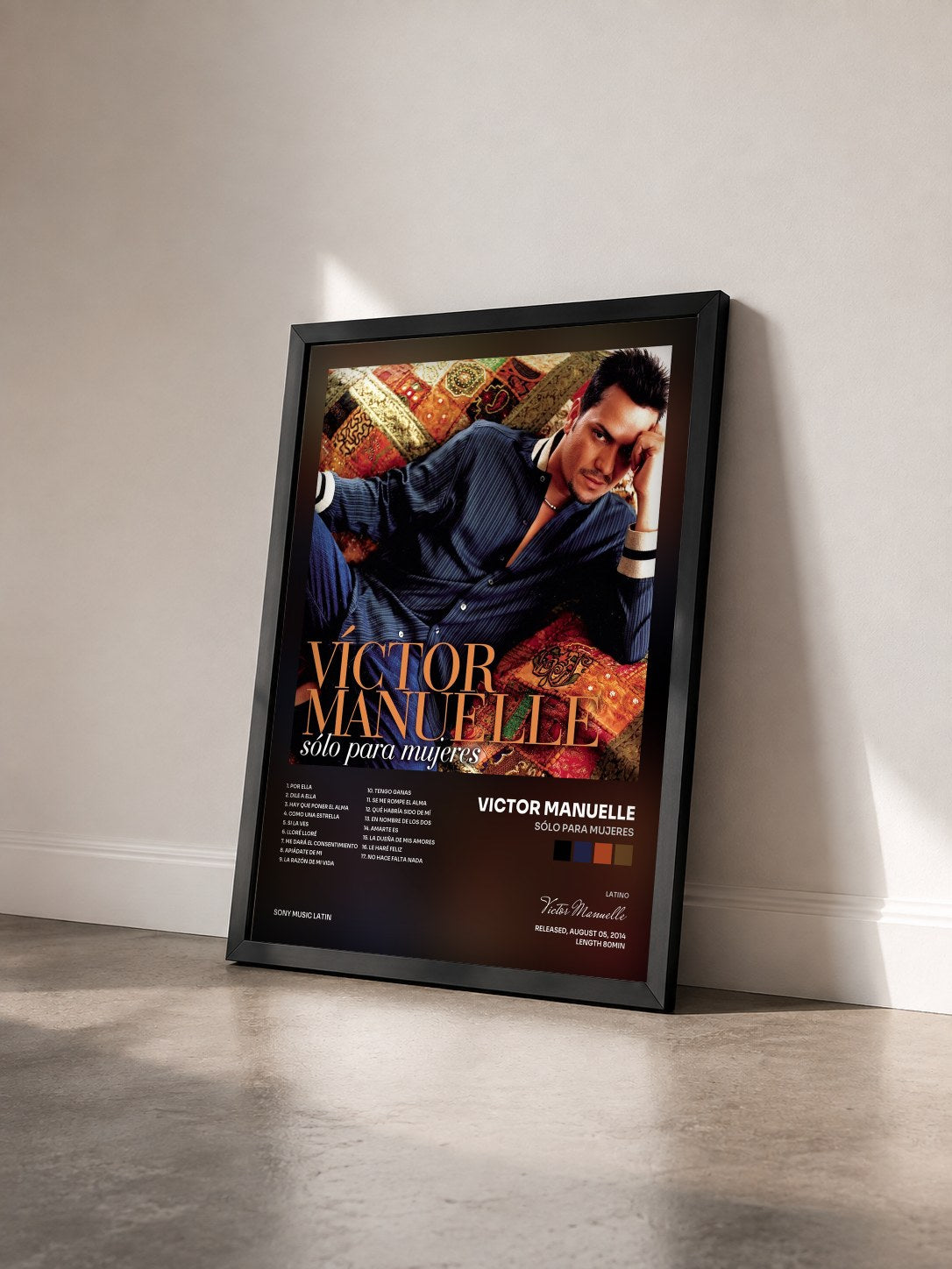 #noir Tableau de l'album Sólo para Mujeres de Victor Manuelle vu de trois quarts, cadre noir