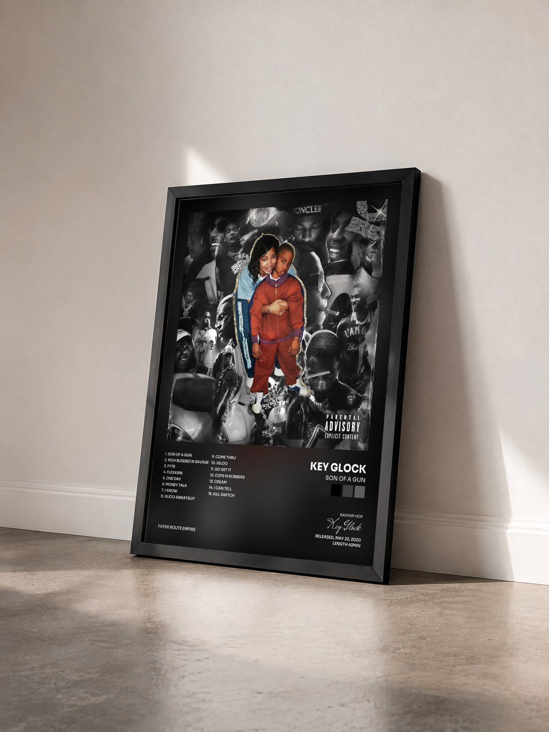 #noir Tableau de l'album Son Of A Gun de Key Glock vu de trois quarts, cadre noir