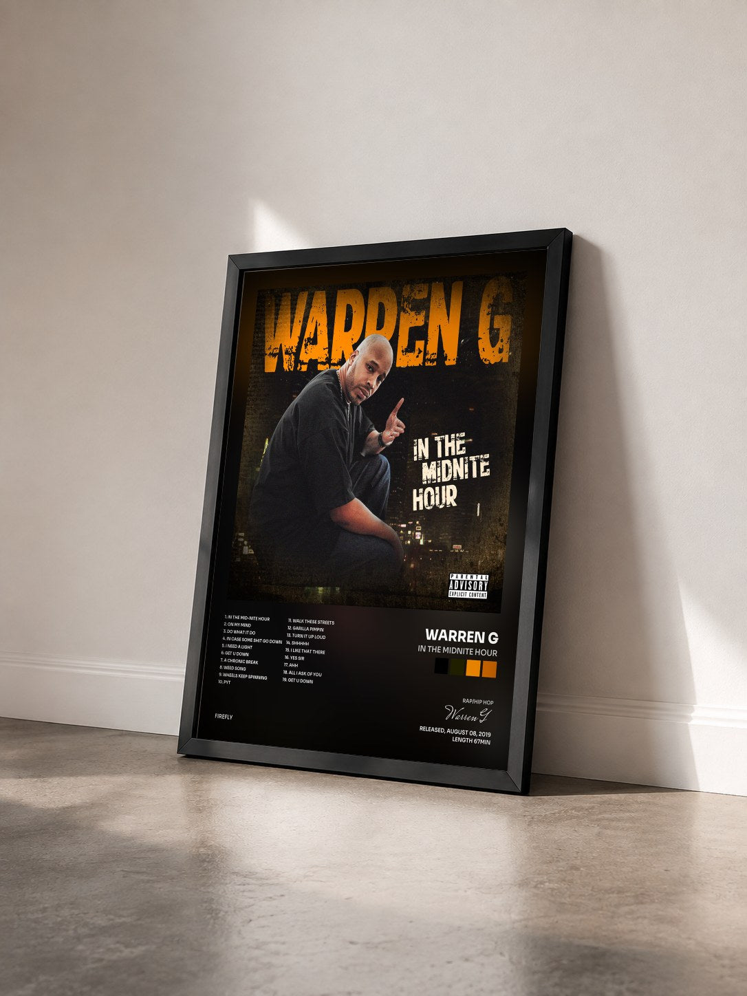 #noir Tableau de l'album In The Midnite Hour de Warren G vu de trois quarts, cadre noir