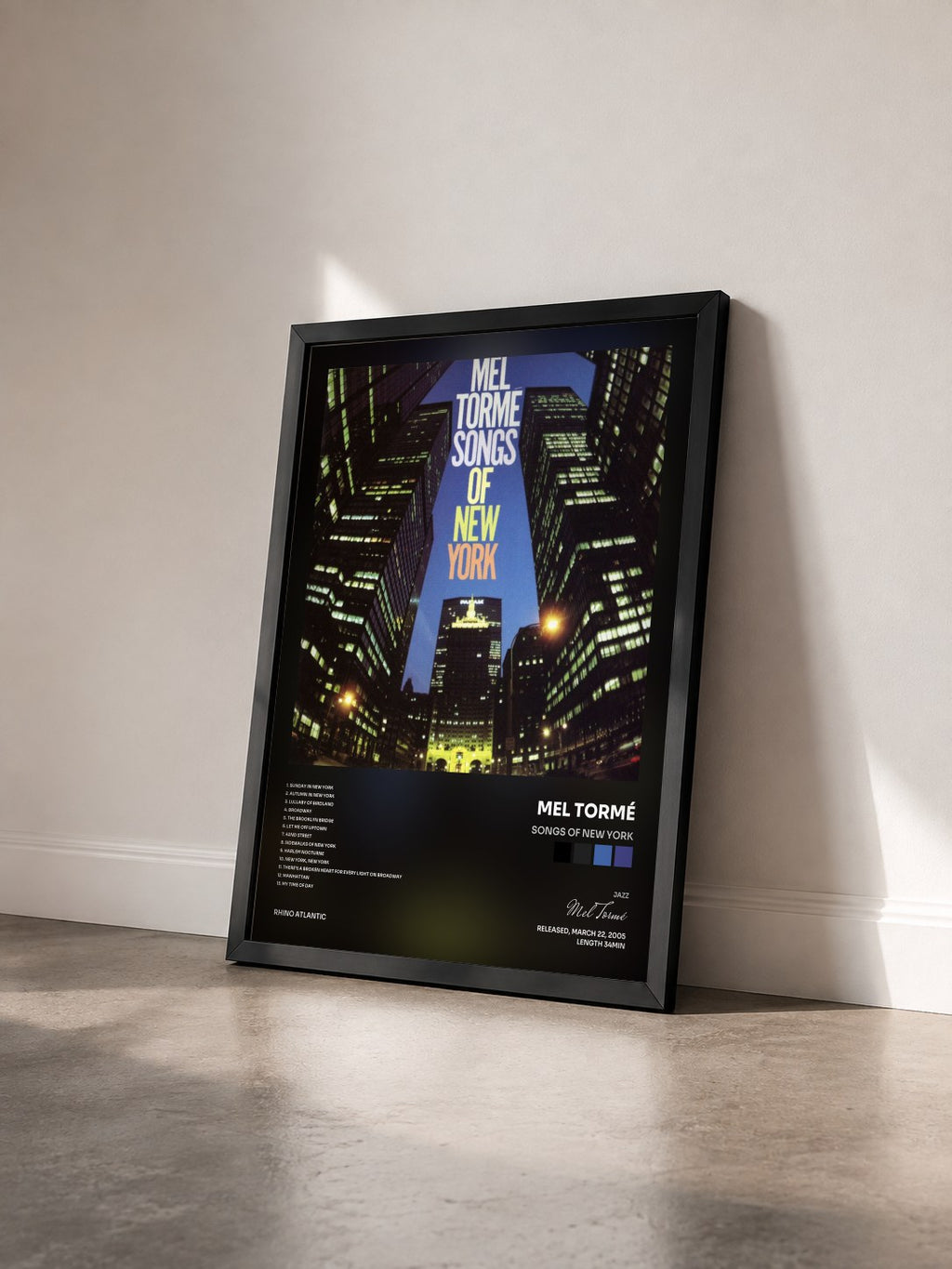 #noir Songs Of New York von Mel Tormé als gerahmter Kunstdruck von schräg gesehen, schwarzer Rahmen