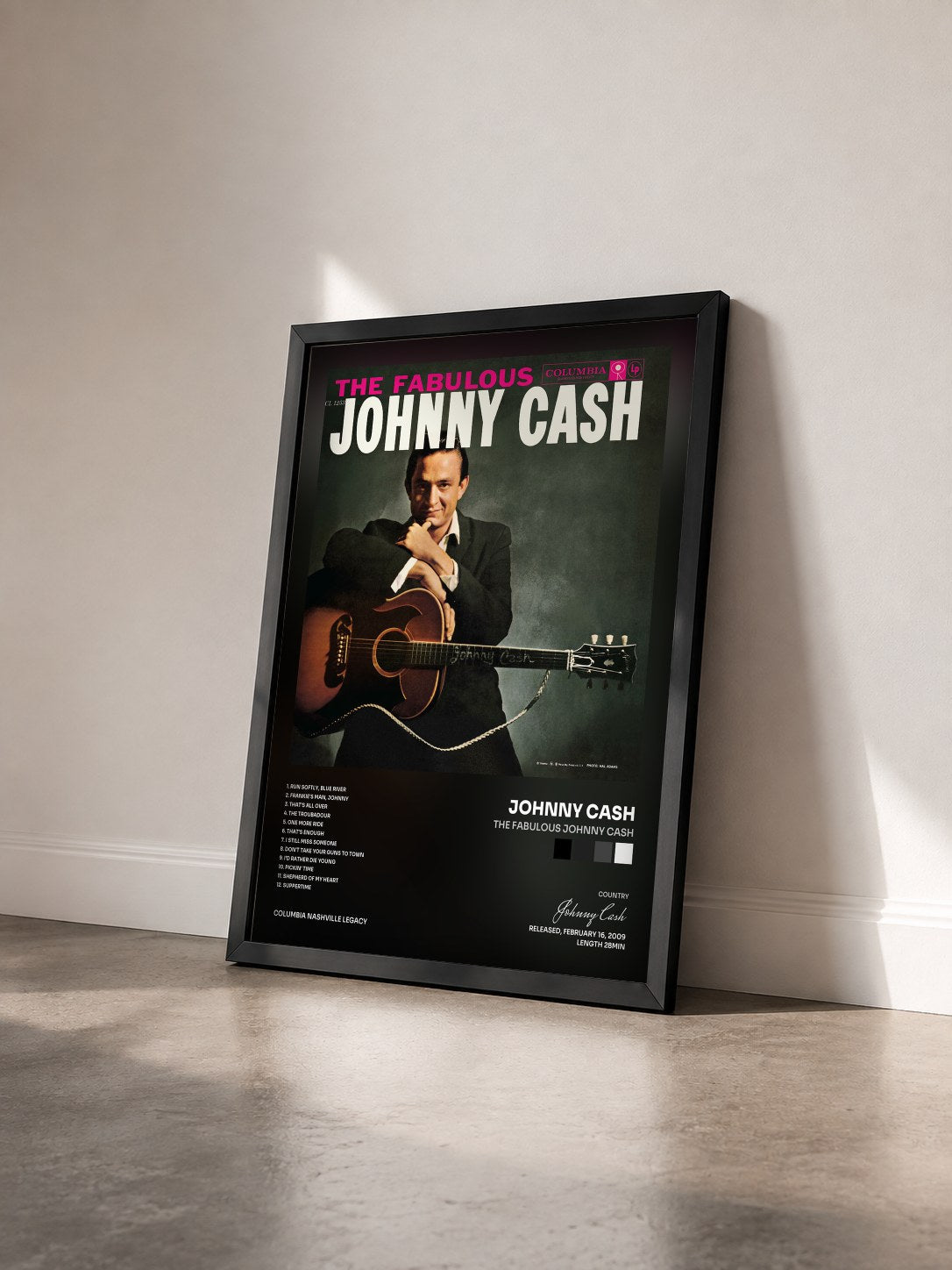#noir Tableau de l'album The Fabulous Johnny Cash de Johnny Cash vu de trois quarts, cadre noir