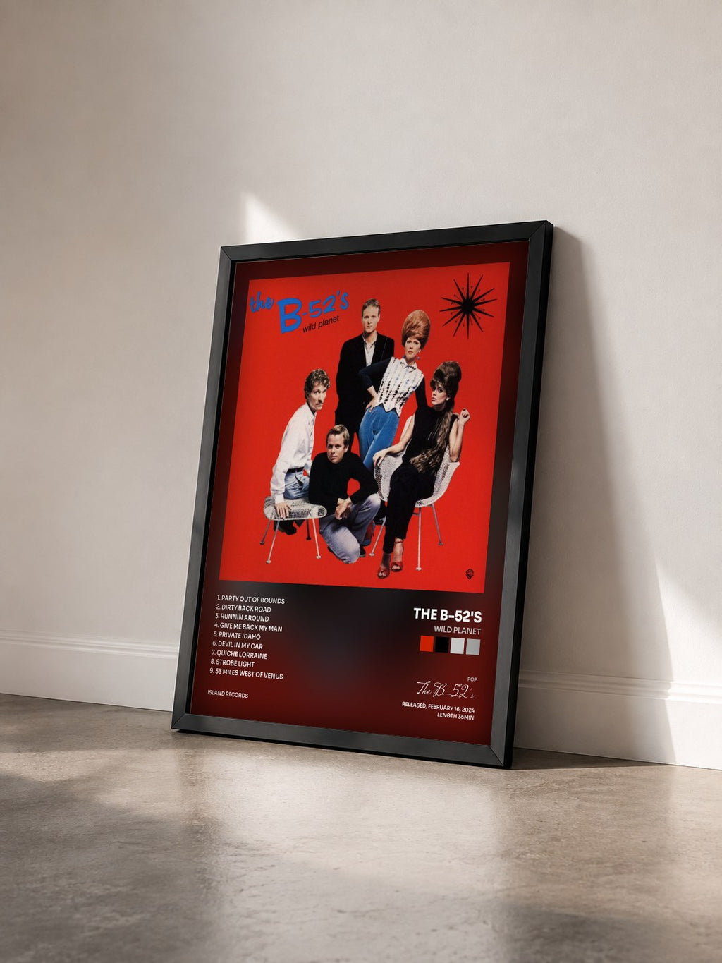 #noir Tableau de l'album Wild Planet de The B-52's vu de trois quarts, cadre noir
