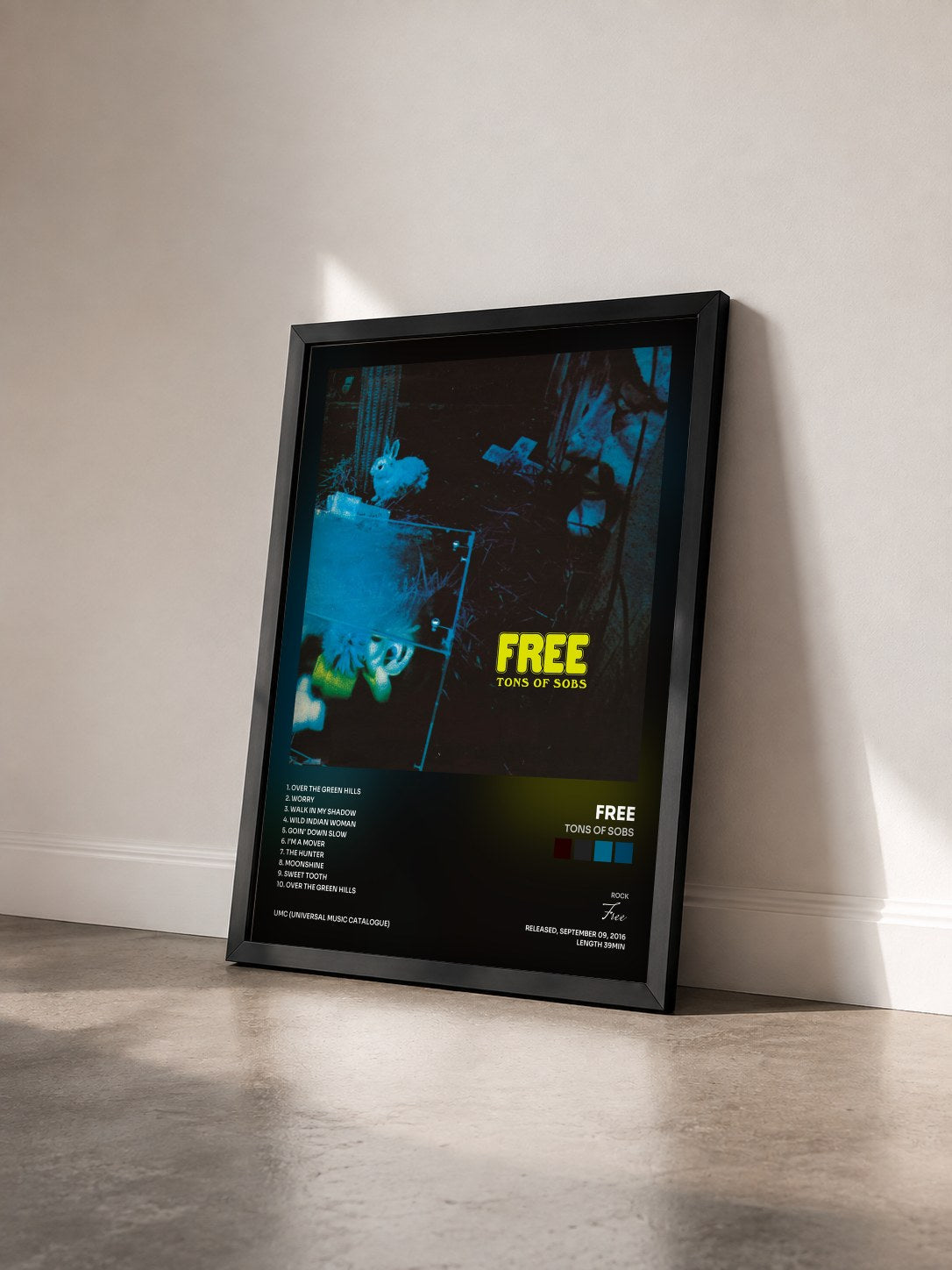 #noir Tableau de l'album Tons Of Sobs de Free vu de trois quarts, cadre noir