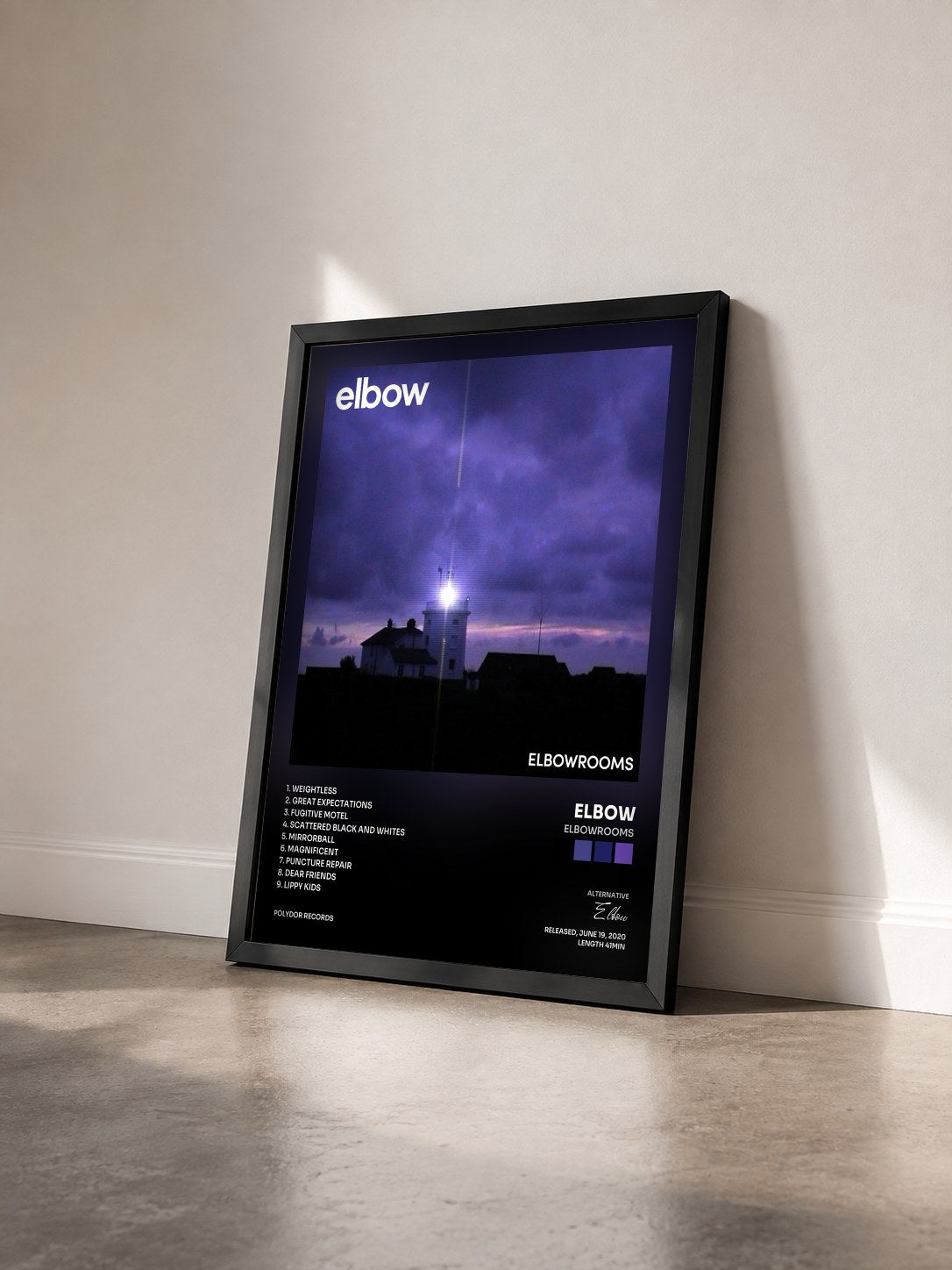 #noir Tableau de l'album elbowrooms de Elbow vu de trois quarts, cadre noir