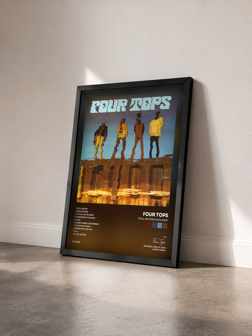 #noir Tableau de l'album Still Waters Run Deep de Four Tops vu de trois quarts, cadre noir