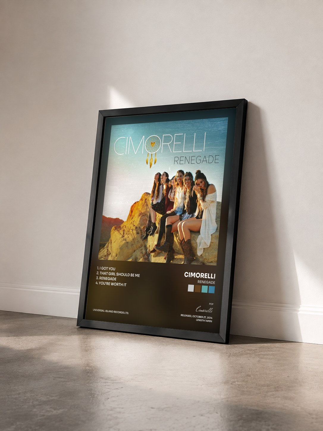 #noir Tableau de l'album Renegade de Cimorelli vu de trois quarts, cadre noir