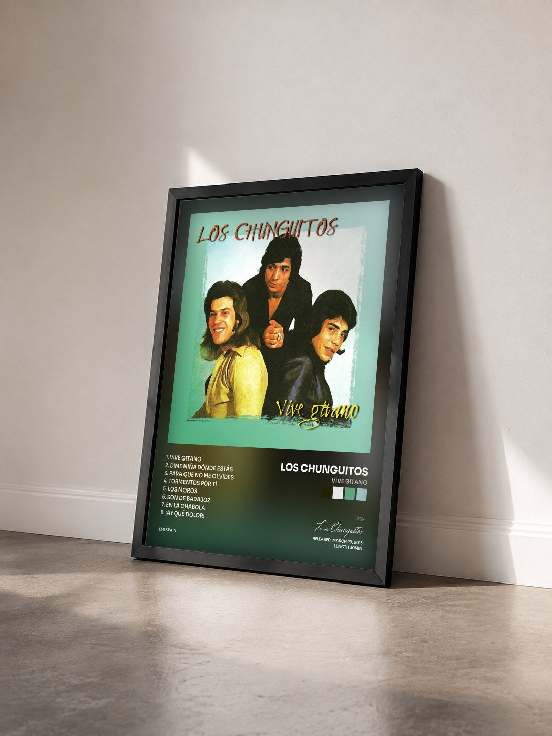 #noir Tableau de l'album Vive Gitano de Los Chunguitos vu de trois quarts, cadre noir