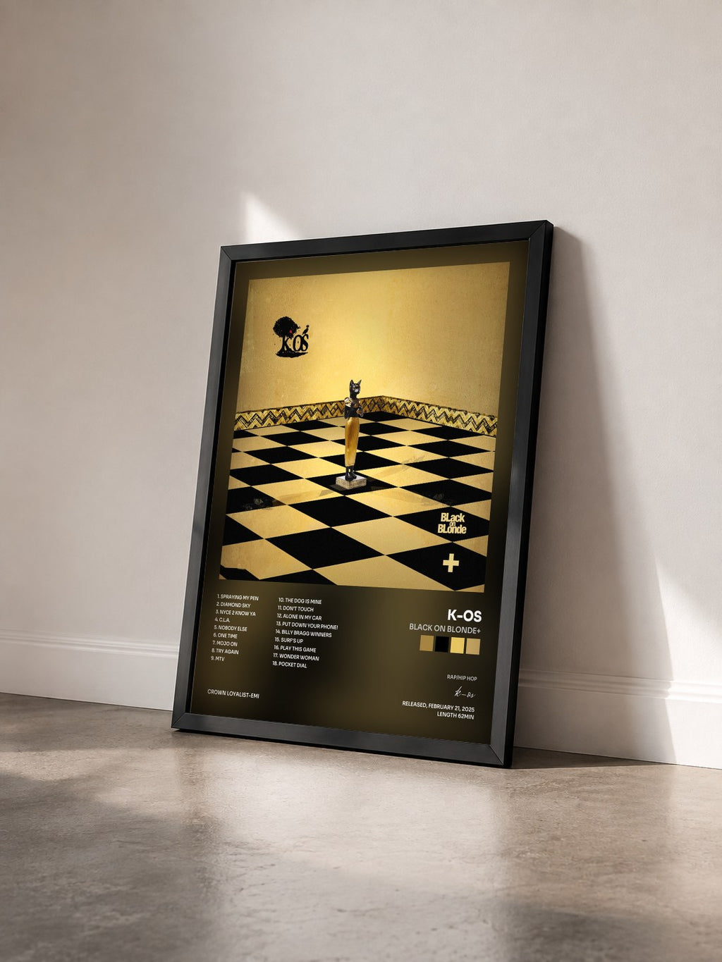 #noir Tableau de l'album BLack On BLonde+ de k-os vu de trois quarts, cadre noir