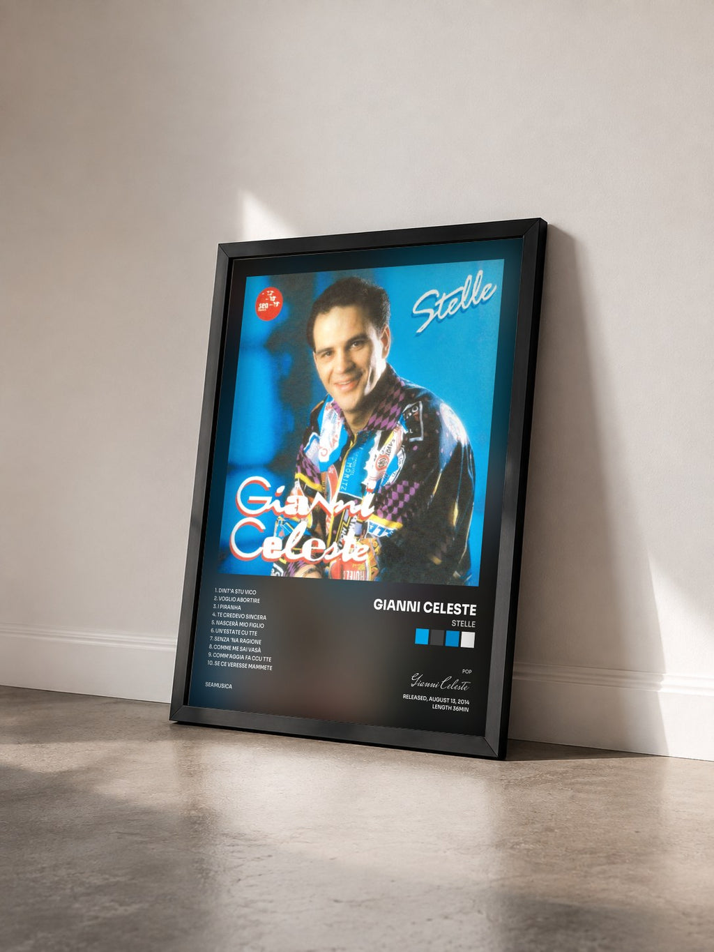#noir Tableau de l'album Stelle de Gianni Celeste vu de trois quarts, cadre noir