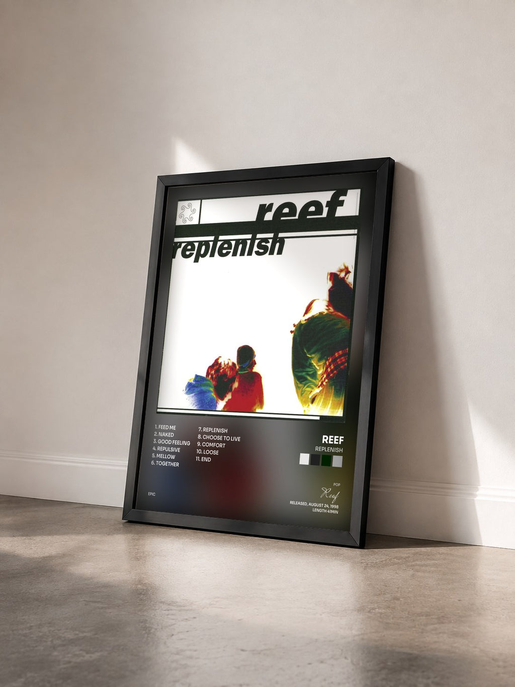 #noir Tableau de l'album Replenish de Reef vu de trois quarts, cadre noir