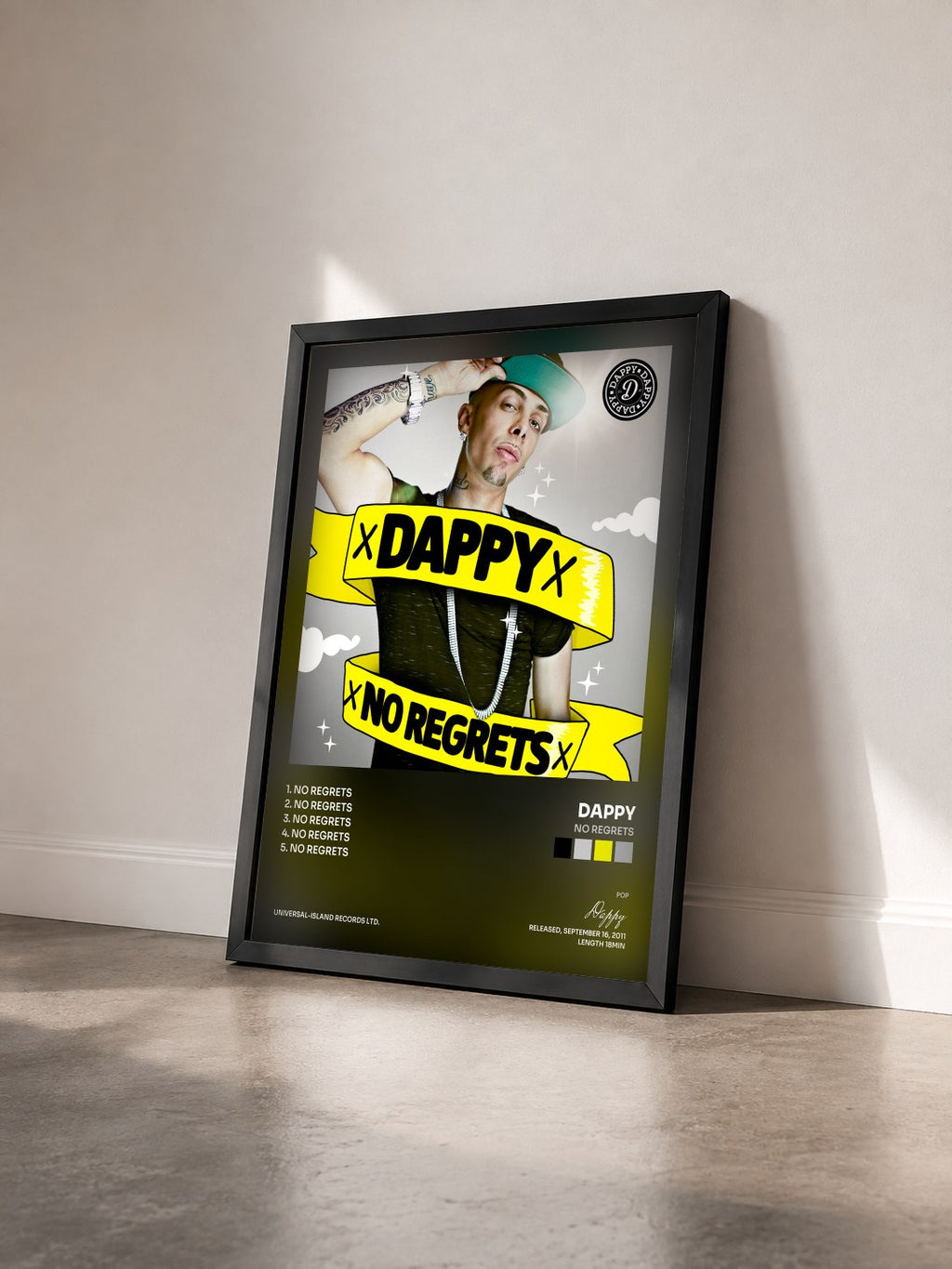 #noir Tableau de l'album No Regrets de Dappy vu de trois quarts, cadre noir