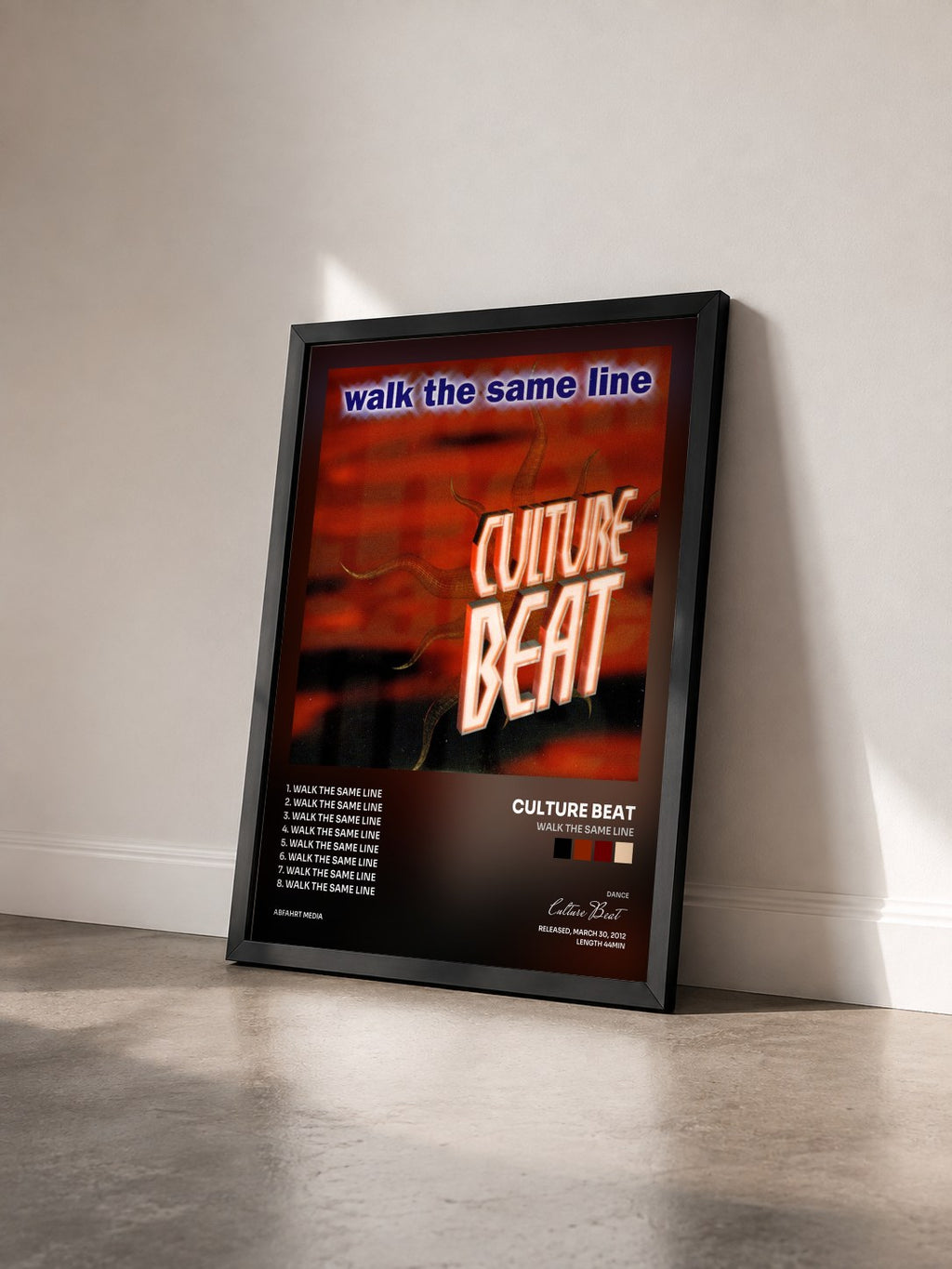 #noir Tableau de l'album Walk the Same Line de Culture Beat vu de trois quarts, cadre noir
