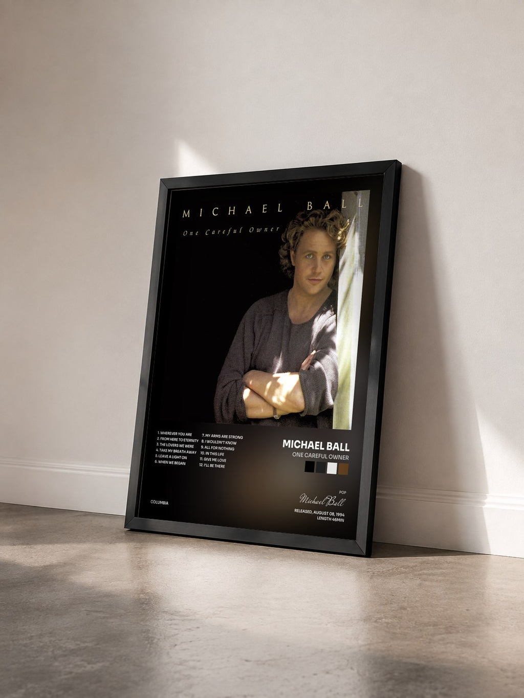 #noir Tableau de l'album One Careful Owner de Michael Ball vu de trois quarts, cadre noir