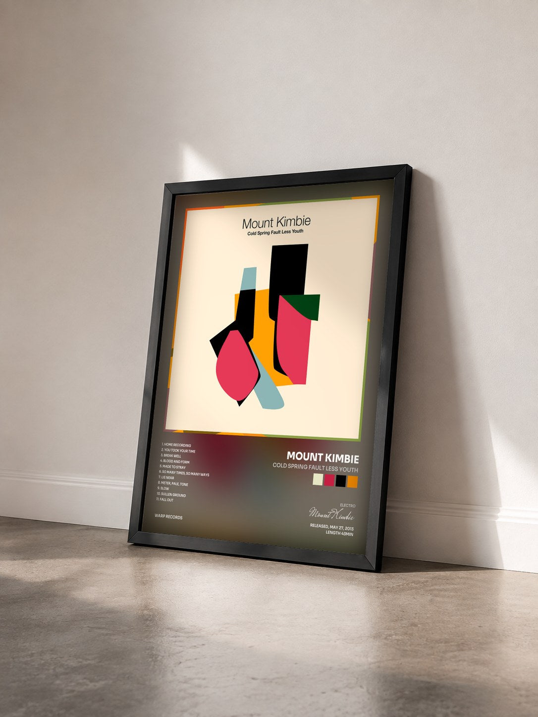#noir Tableau de l'album Cold Spring Fault Less Youth de Mount Kimbie vu de trois quarts, cadre noir
