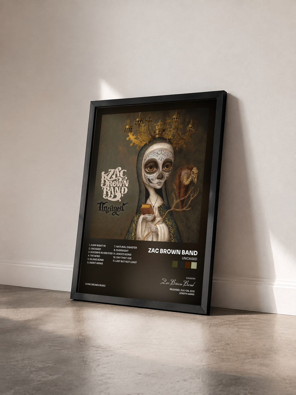 #noir Tableau de l'album Uncaged de Zac Brown Band vu de trois quarts, cadre noir
