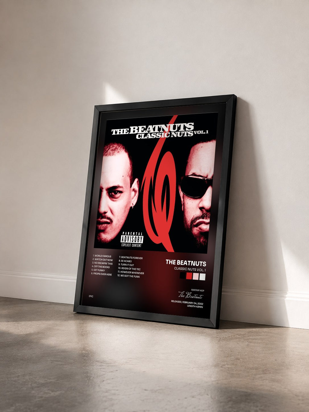 #noir Tableau de l'album Classic Nuts Vol. 1 de The Beatnuts vu de trois quarts, cadre noir