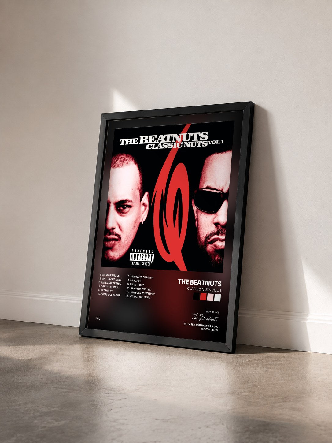 #noir Tableau de l'album Classic Nuts Vol. 1 de The Beatnuts vu de trois quarts, cadre noir