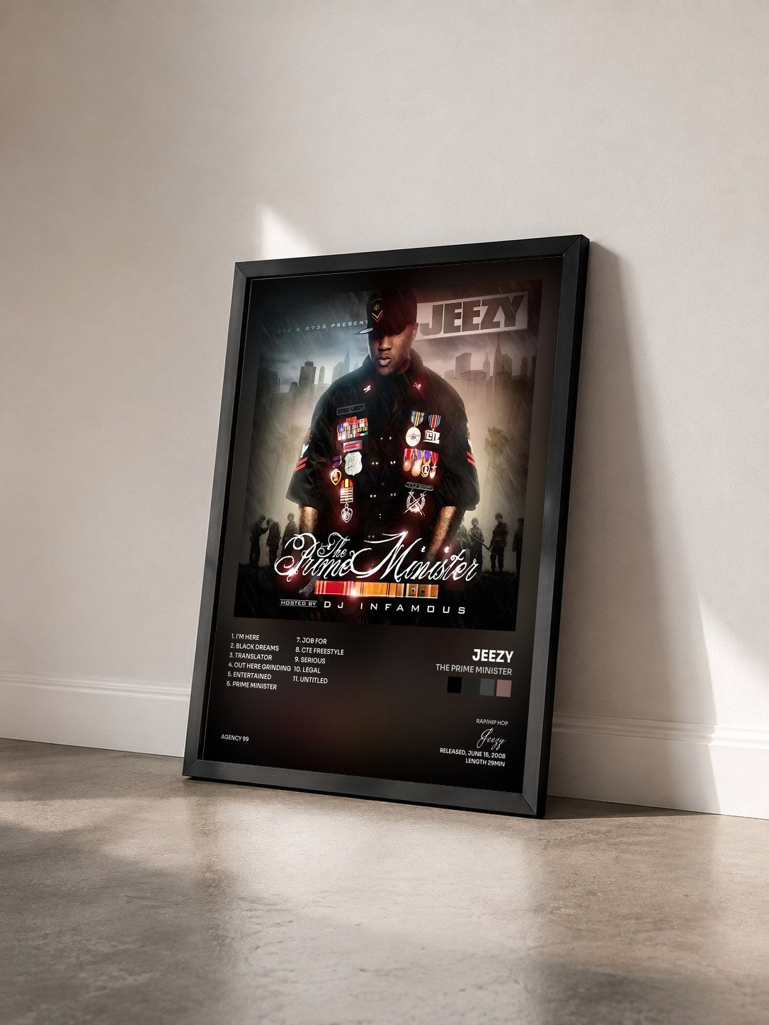 #noir Tableau de l'album The Prime Minister de Jeezy vu de trois quarts, cadre noir