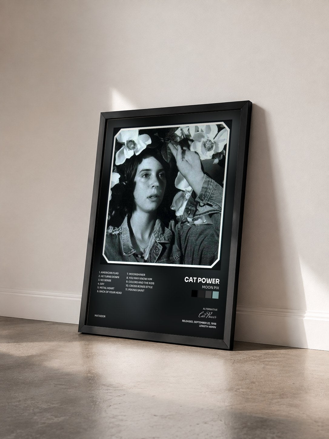 #noir Tableau de l'album Moon Pix de Cat Power vu de trois quarts, cadre noir