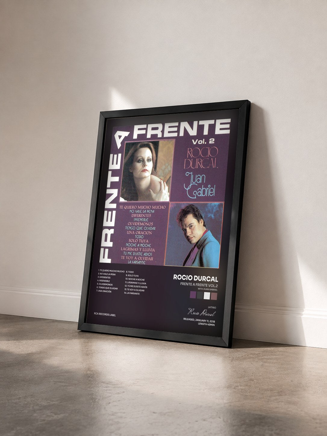 #noir Tableau de l'album Frente A Frente Vol.2 (with Juan Gabriel) de Rocio Durcal vu de trois quarts, cadre noir