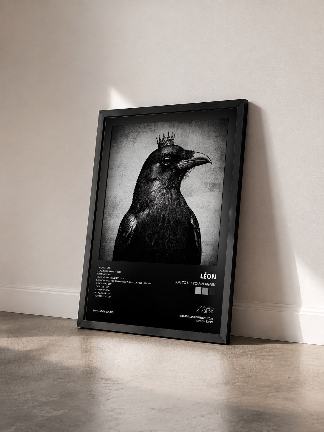 #noir Tableau de l'album lofi to let you in again de LÉON vu de trois quarts, cadre noir