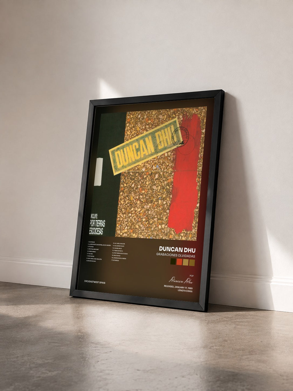 #noir Tableau de l'album Grabaciones Olvidadas de Duncan Dhu vu de trois quarts, cadre noir