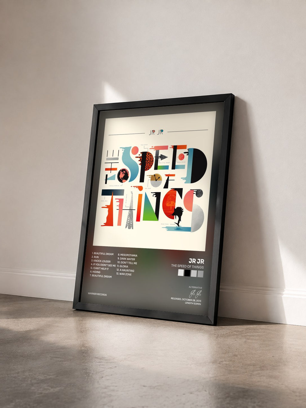 #noir Tableau de l'album The Speed of Things de Jr Jr vu de trois quarts, cadre noir