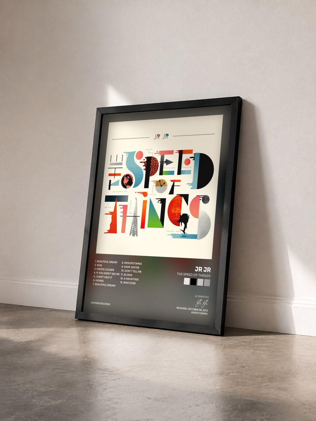 #noir Tableau de l'album The Speed of Things de Jr Jr vu de trois quarts, cadre noir