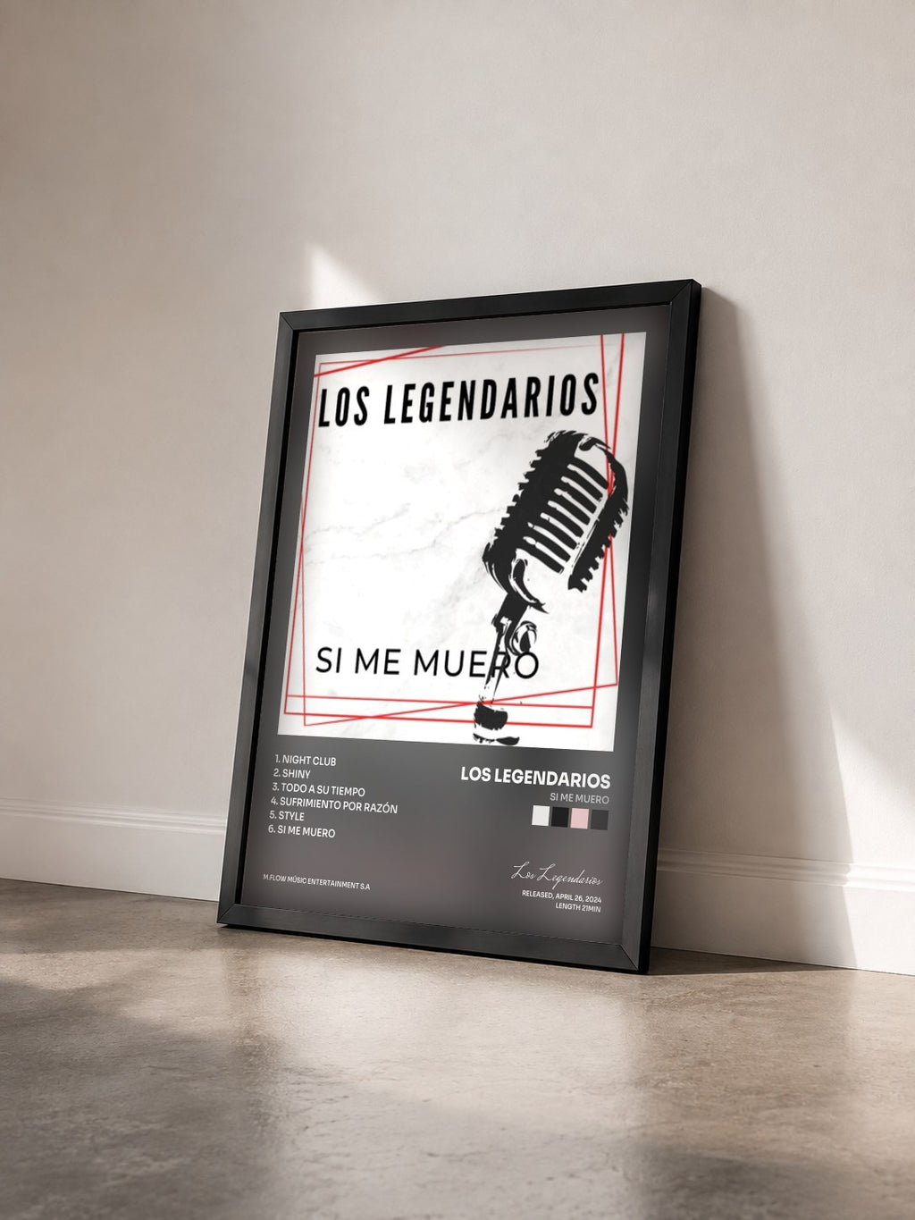 #noir Tableau de l'album Si Me Muero de Los Legendarios vu de trois quarts, cadre noir