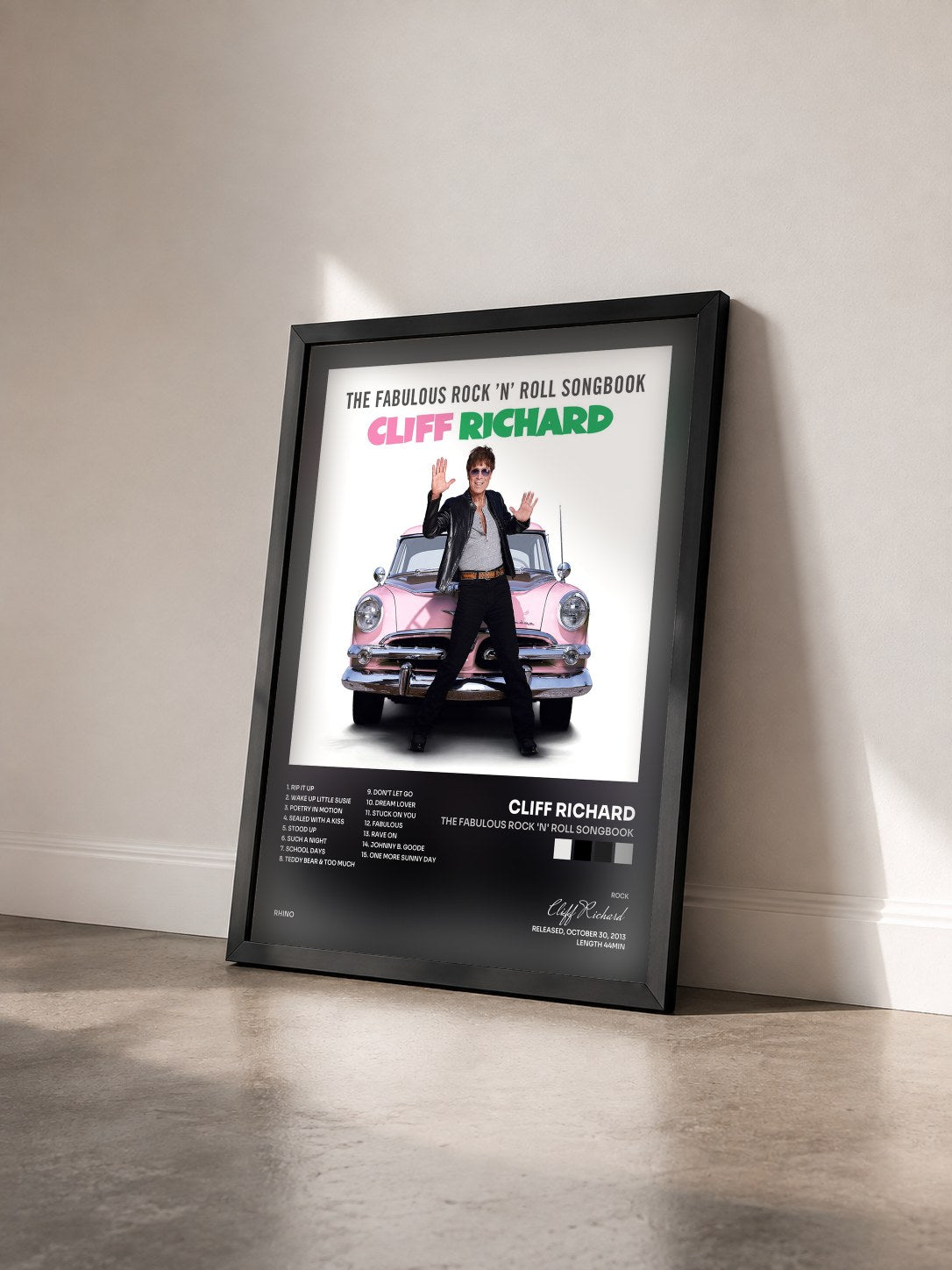 #noir Tableau de l'album The Fabulous Rock 'n' Roll Songbook de Cliff Richard vu de trois quarts, cadre noir