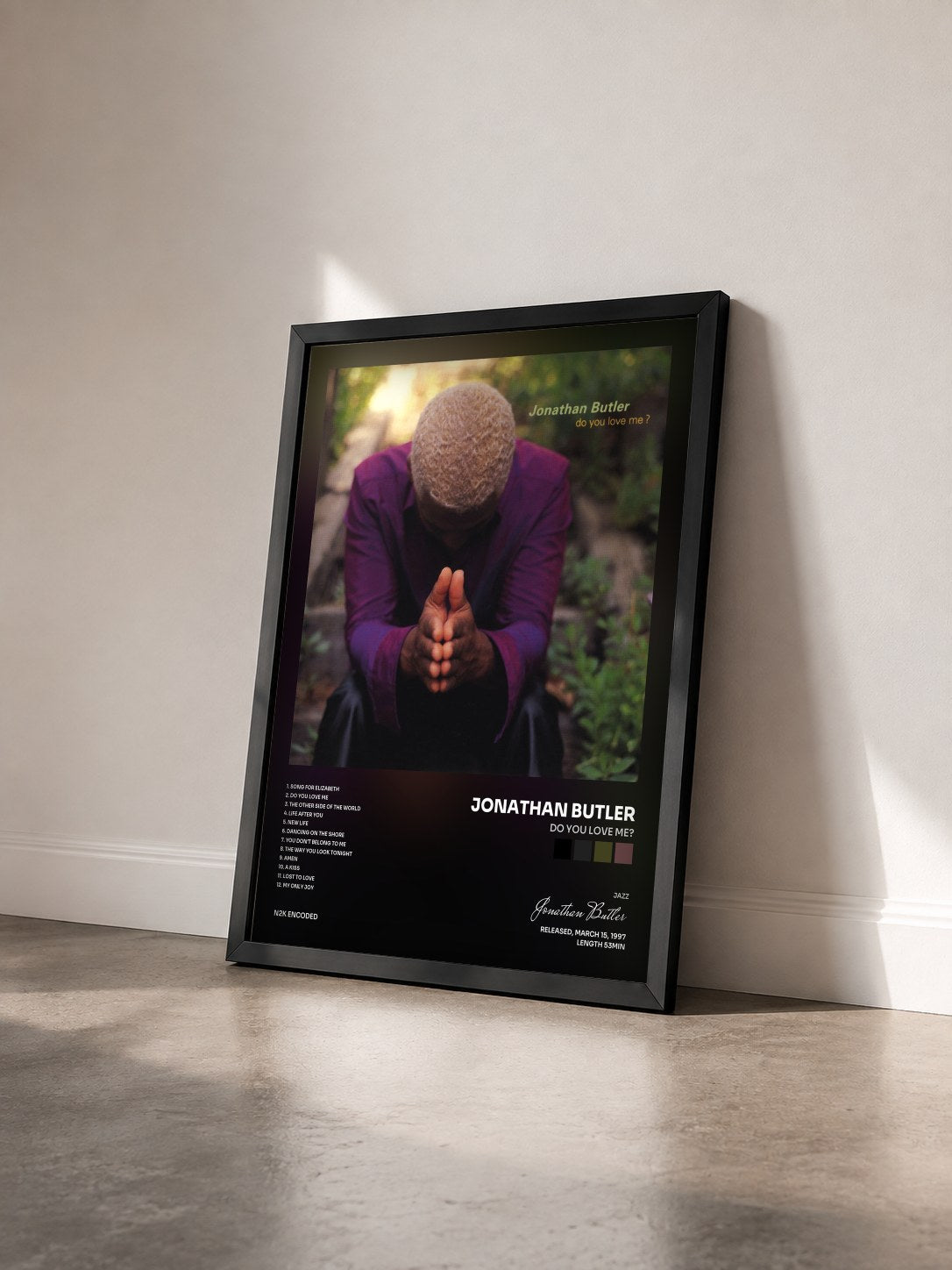 #noir Tableau de l'album Do You Love Me? de Jonathan Butler vu de trois quarts, cadre noir