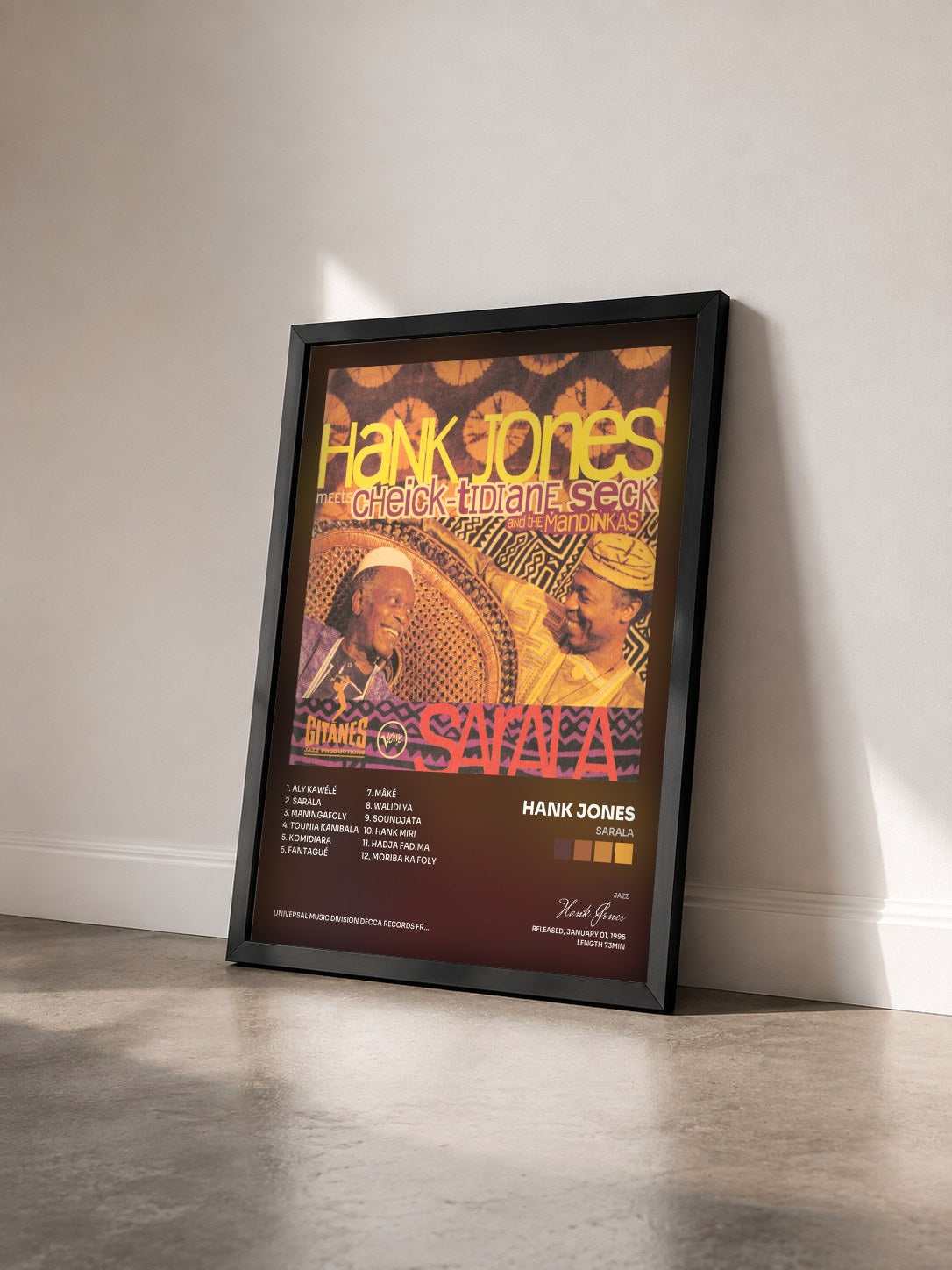 #noir Tableau de l'album Sarala de Hank Jones vu de trois quarts, cadre noir