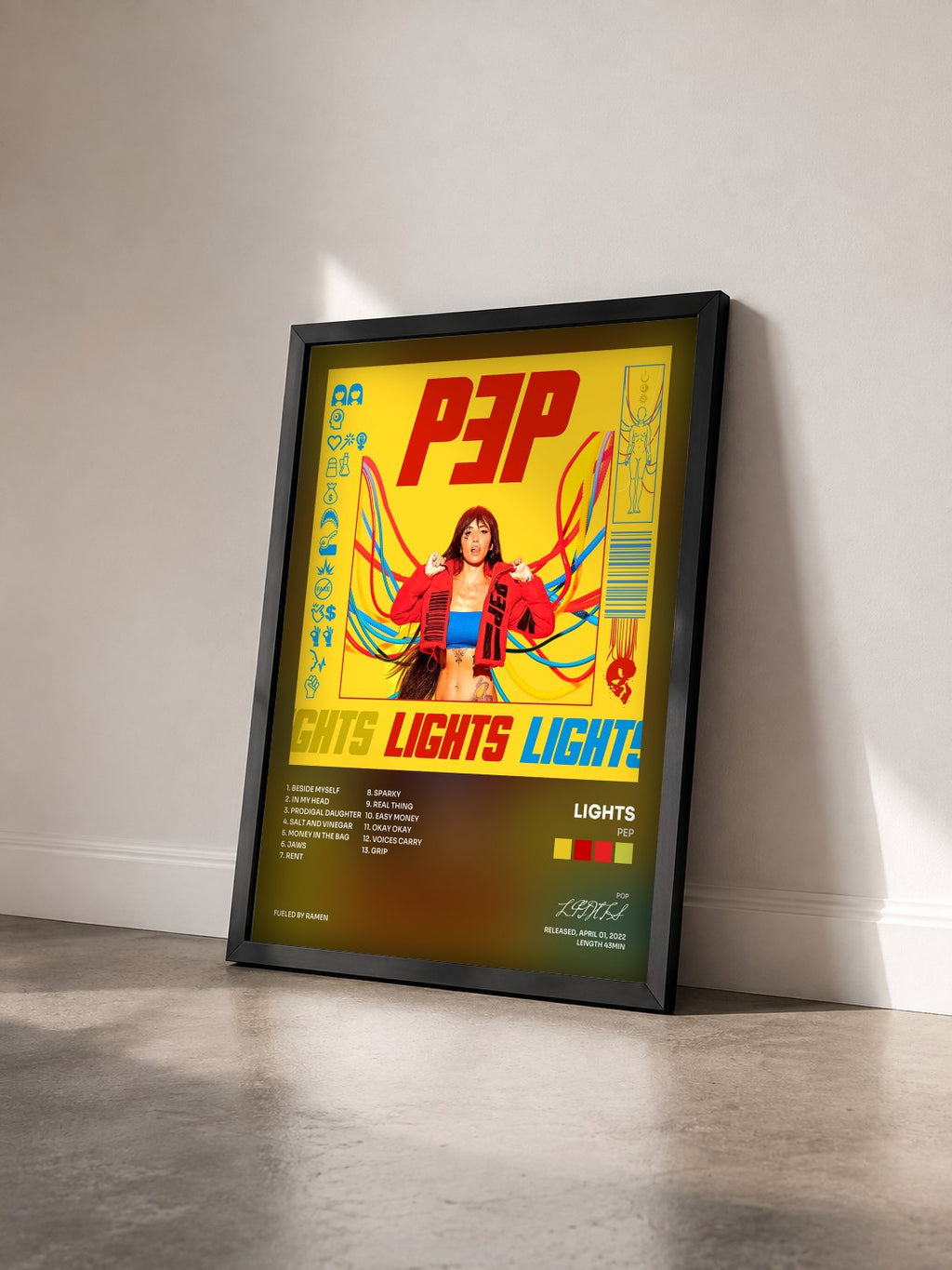 #noir Tableau de l'album PEP de LIGHTS vu de trois quarts, cadre noir