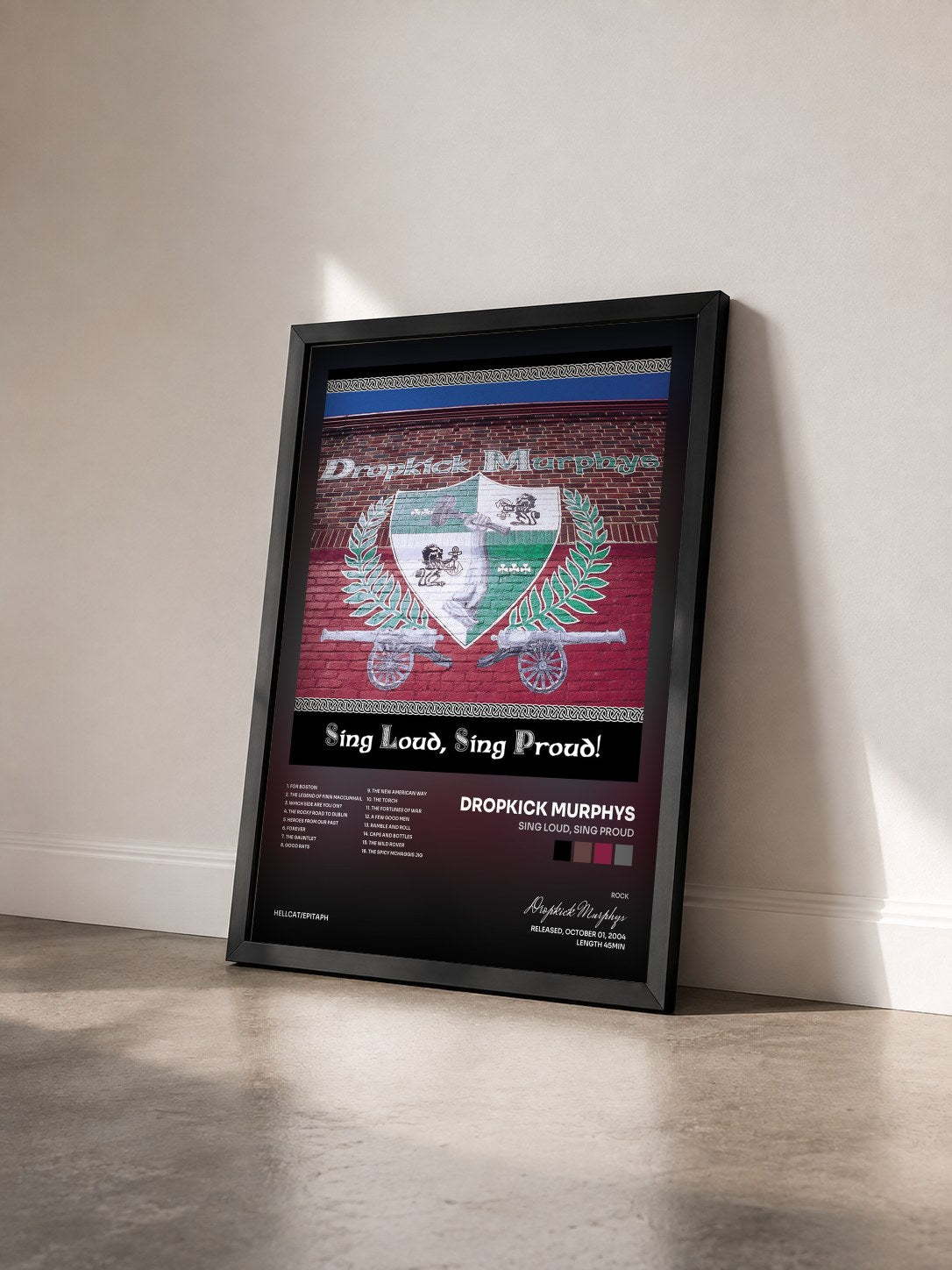 #noir Tableau de l'album Sing Loud, Sing Proud de Dropkick Murphys vu de trois quarts, cadre noir