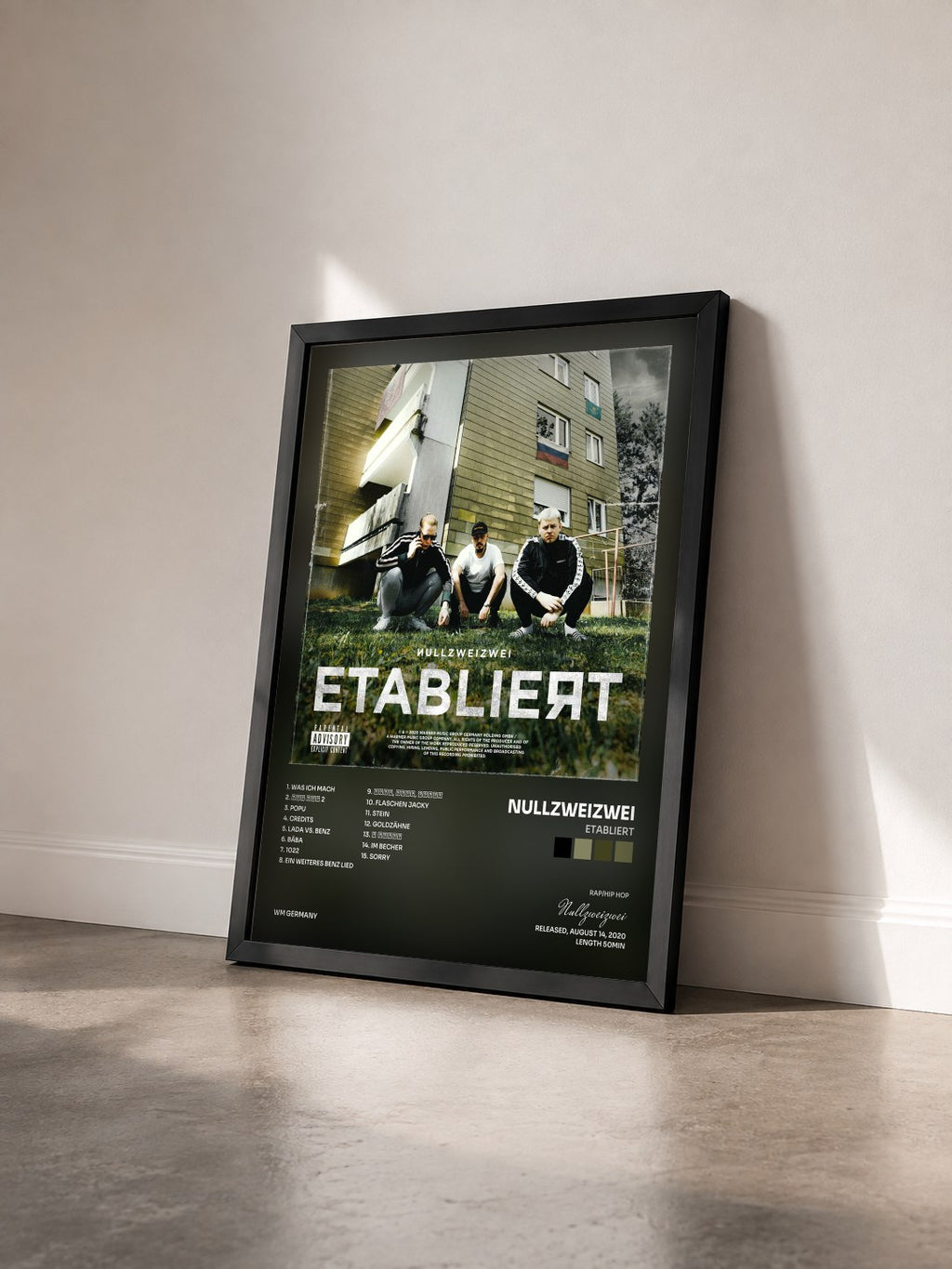 #noir Tableau de l'album Etabliert de Nullzweizwei vu de trois quarts, cadre noir