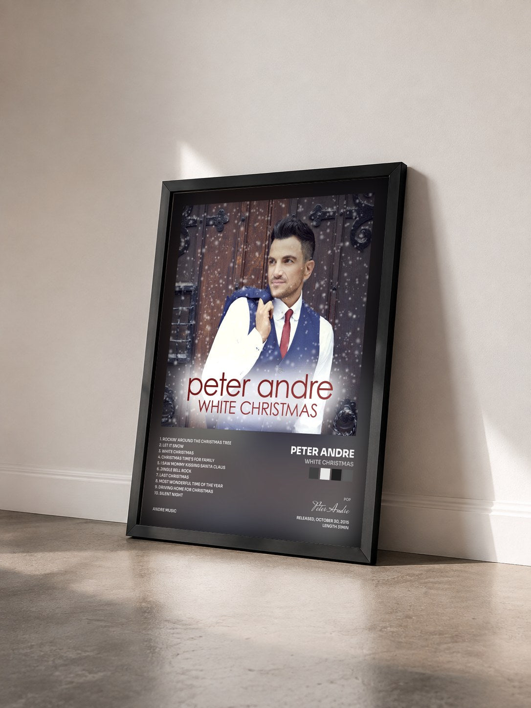 #noir Tableau de l'album White Christmas de Peter Andre vu de trois quarts, cadre noir