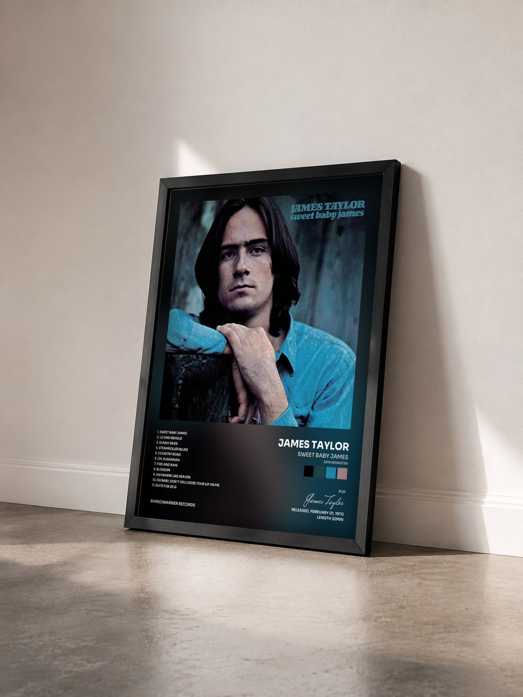 #noir Tableau de l'album Sweet Baby James (2019 Remaster) de James Taylor vu de trois quarts, cadre noir