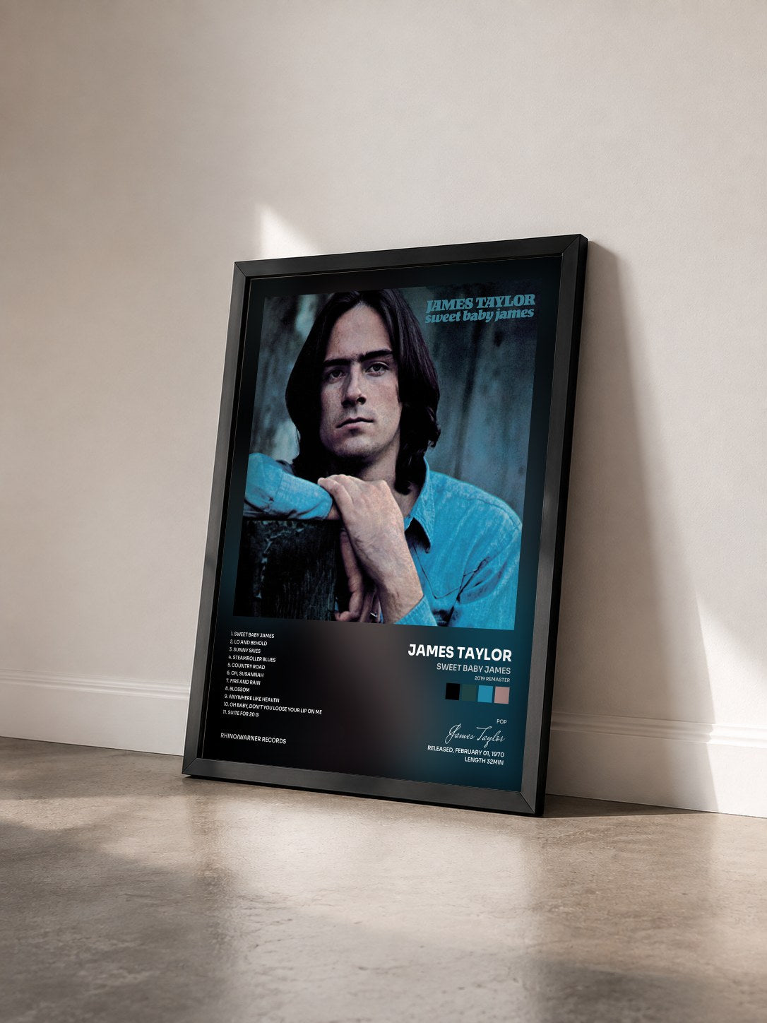 #noir Tableau de l'album Sweet Baby James (2019 Remaster) de James Taylor vu de trois quarts, cadre noir