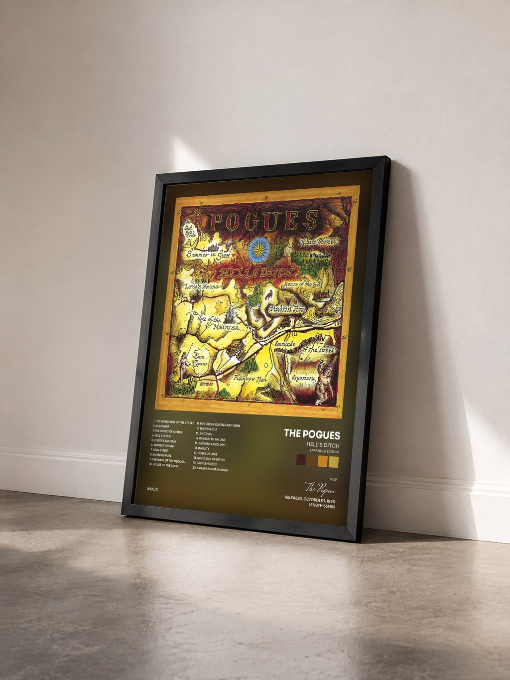 #noir Tableau de l'album Hell's Ditch (Expanded Edition) de The Pogues vu de trois quarts, cadre noir