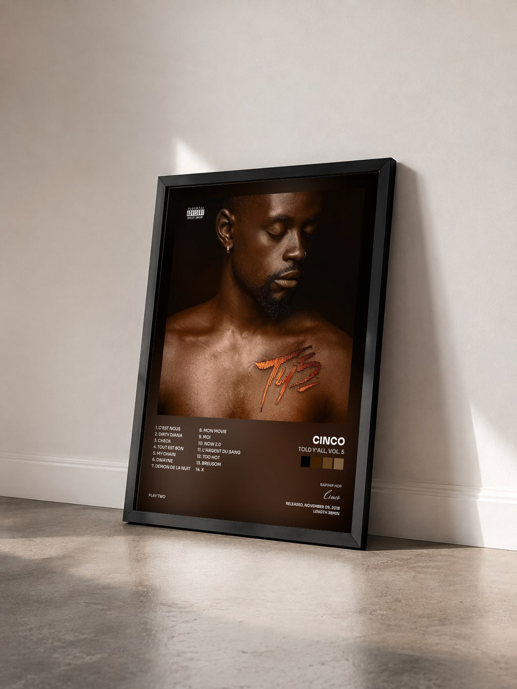 #noir Tableau de l'album Told Y'all, Vol. 5 de Cinco vu de trois quarts, cadre noir