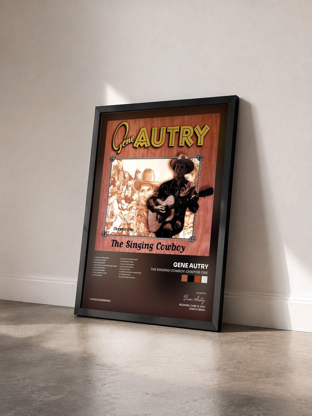 #noir Tableau de l'album The Singing Cowboy: Chapter One de Gene Autry vu de trois quarts, cadre noir